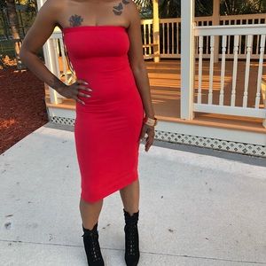 Red tube maxi dress